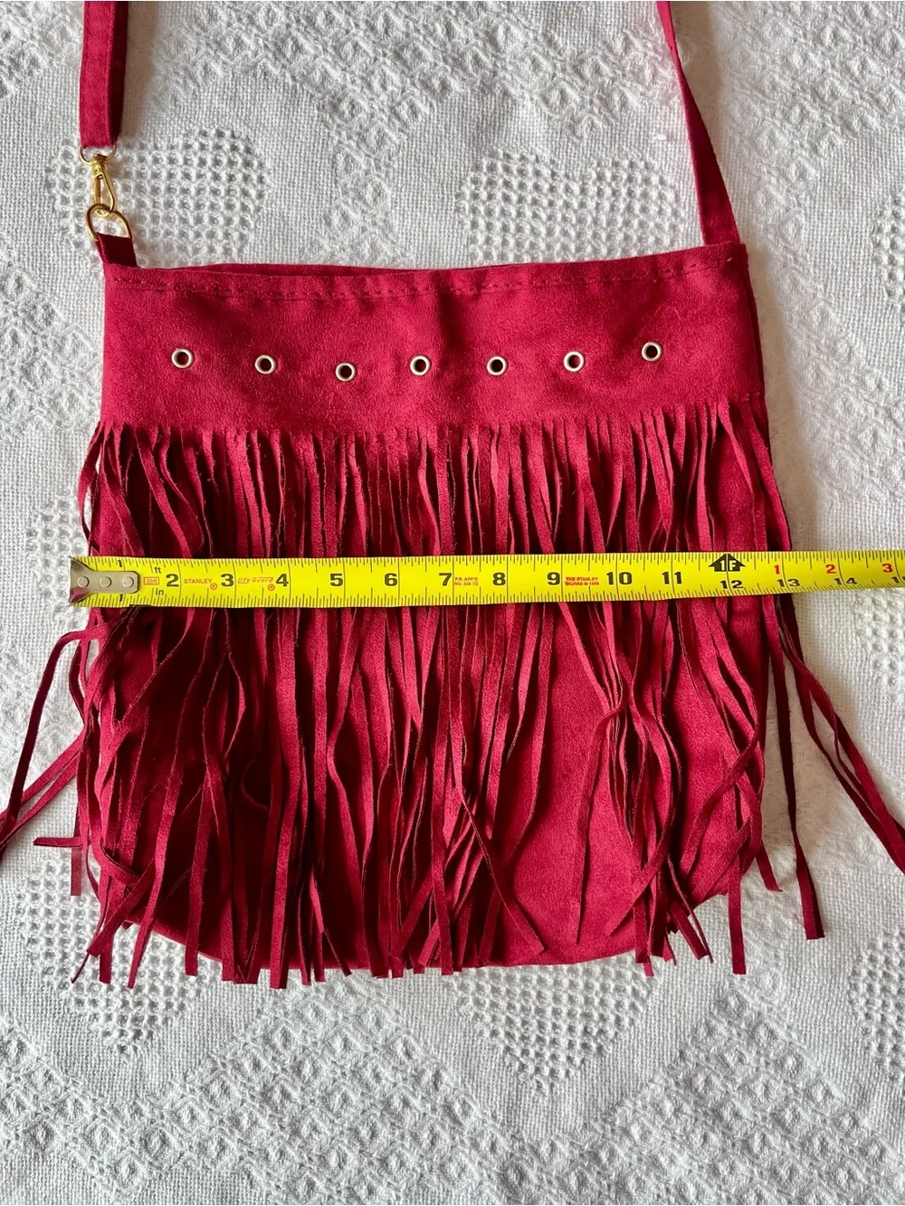 Vegan Suede Bright Red Soft Fringed Hobo Shoulder Bag with Long Adjustable Strap